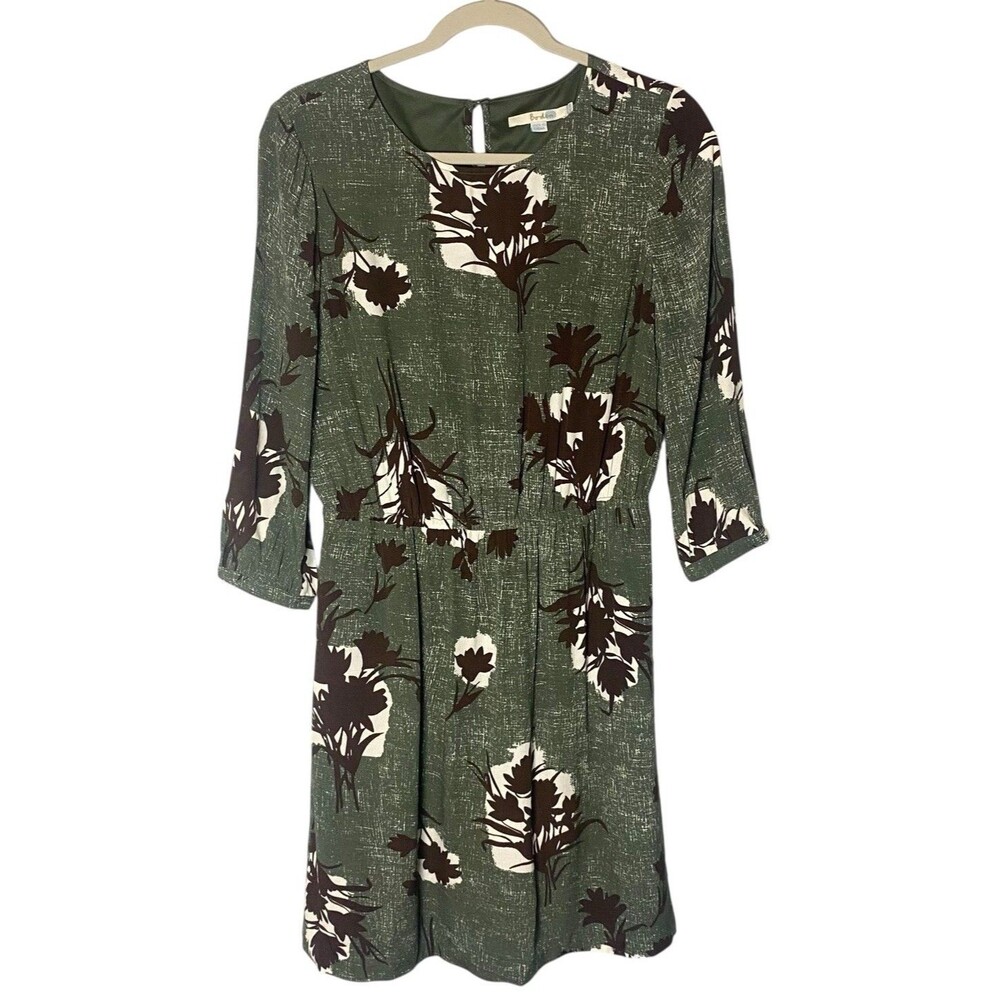 Boden Jodie Floral Day Dress Green Knee Length 3/4 Sleeve Pockets Lined Size 6